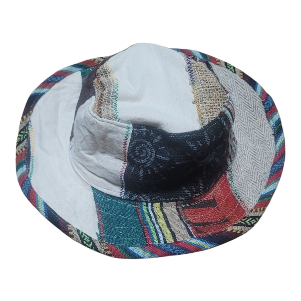 Handmade Hemp Patchwork Sun Hat: Unisex Hippie Style - Picture 9 of 10